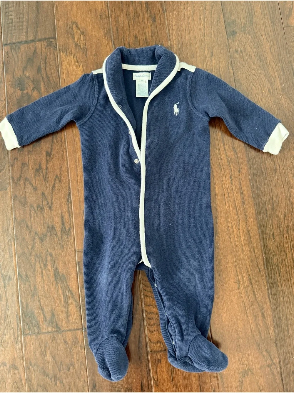 Ralph Lauren Navy Blue Baby Onesie Footed Winter Romper size 9M